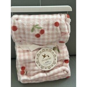Adirondack Baby My Cozy Blanket Cherries Pink Checkered Soft Lightweight New